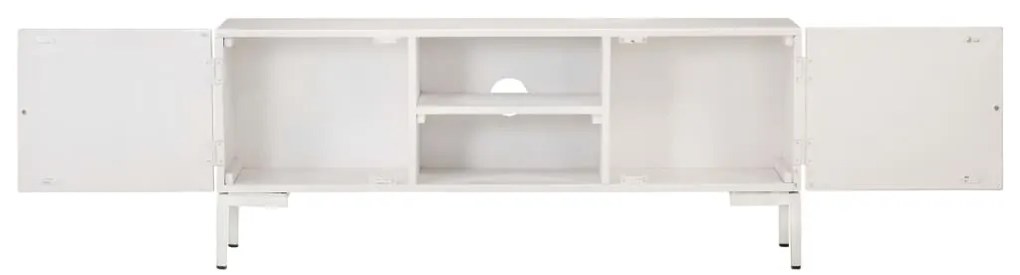 Mobile porta tv bianco 115x30x46cm in legno massello di mango