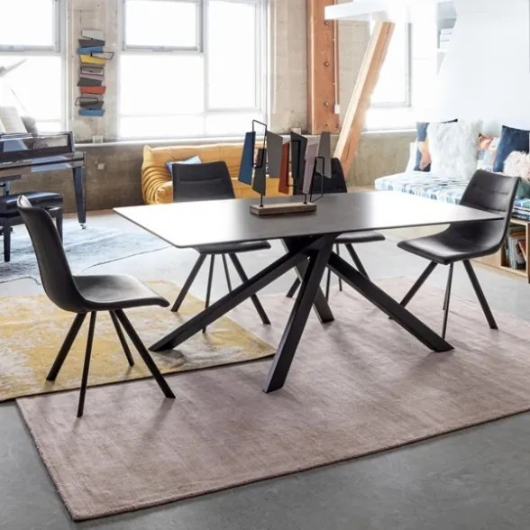 Tavolo Design Contemporaneo Top Ceramica E Gambe In Acciaio 180x90 Cm Messier Bizzotto