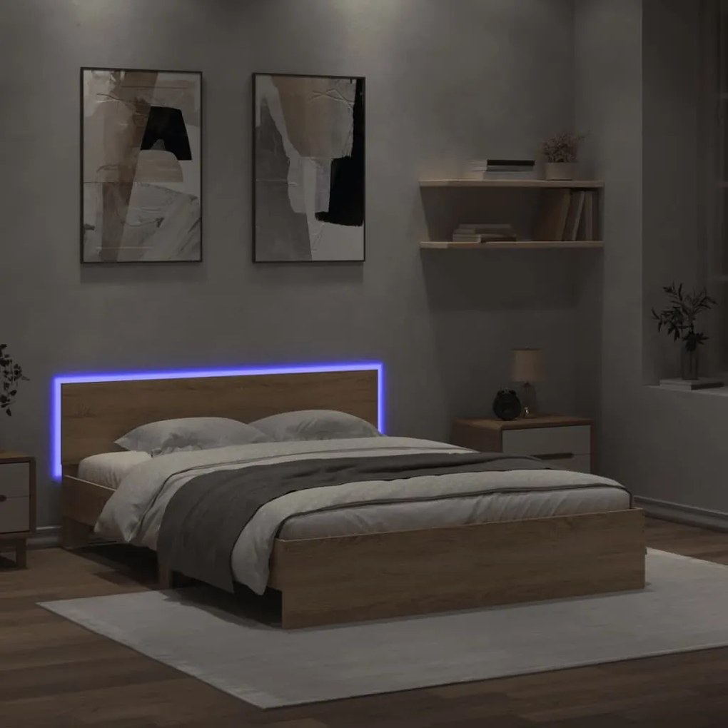 Giroletto con testiera e led rovere sonoma 160x200 cm