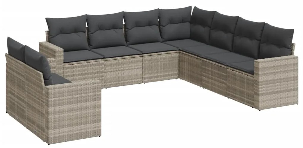 Set divano da giardino 9pz con cuscini grigio chiaro polyrattan