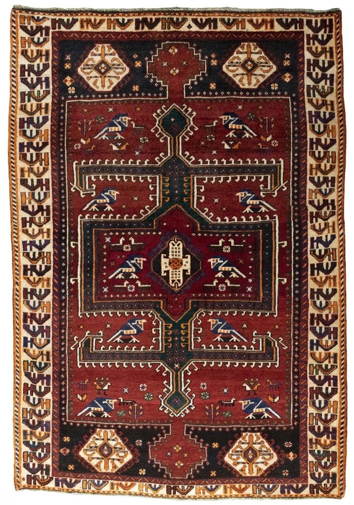 Shiraz Tappeto persiano 140 x 210 Rosso (Iran) Annodato A Mano
