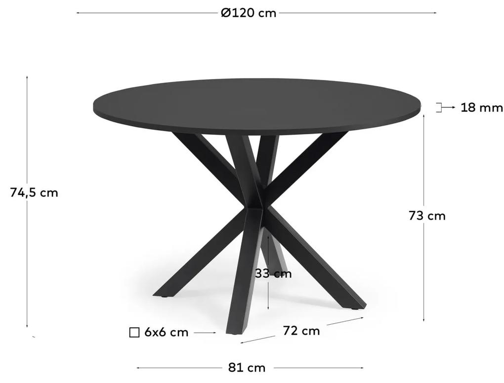 Kave Home - Tavolo rotondo Argo di DM laccato nero e gambe in acciaio con finitura nera Ã˜ 120 cm