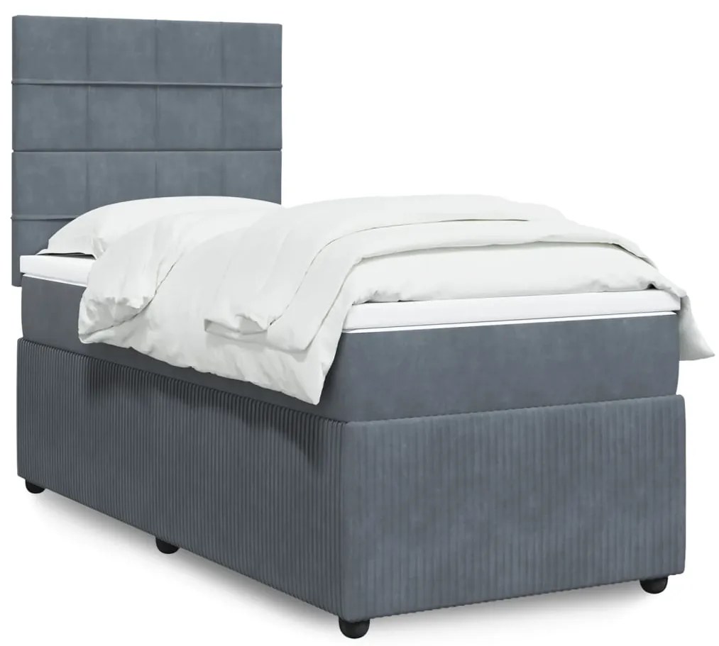 Giroletto A Molle Con Materasso Grigio Scuro 80x200 Cm Velluto /