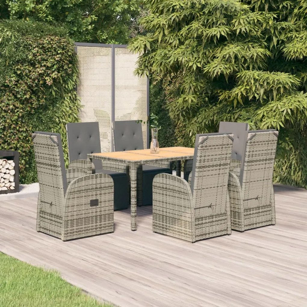 Set Da Pranzo Da Giardino 7 Pz Con Cuscini İn Polyrattan Grigio /