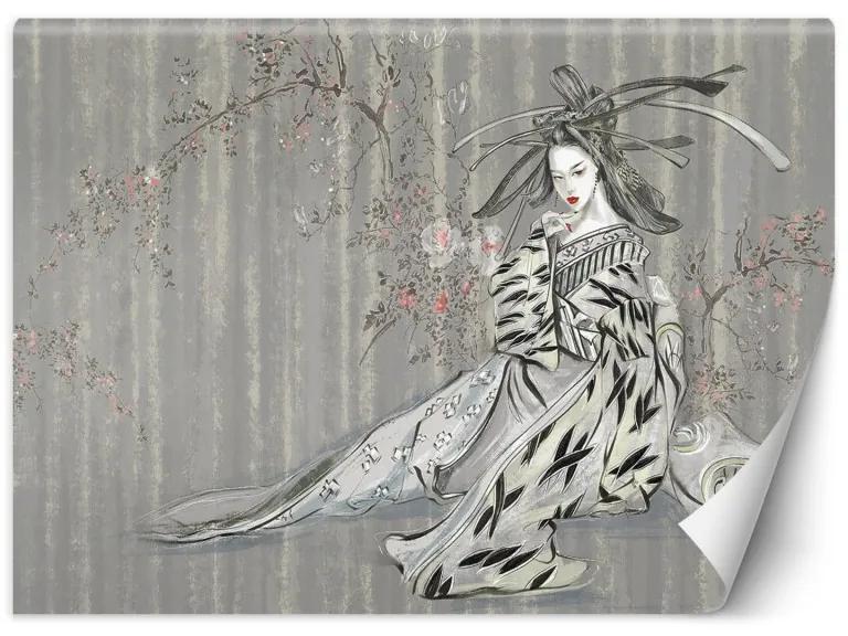 Carta Da Parati, Geisha Vintage Asia Donna Blu