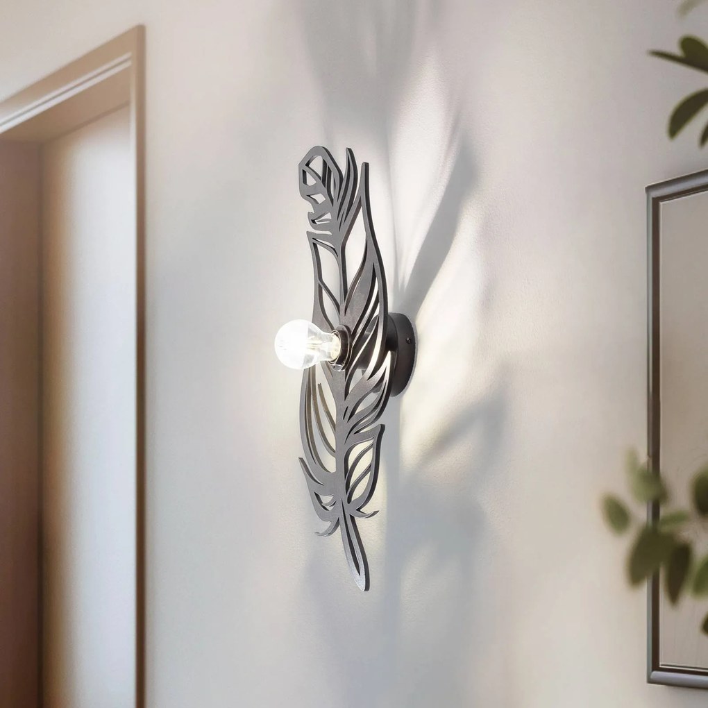 Opviq Applique W-030, nero, design a molla, legno MDF, taglio laser