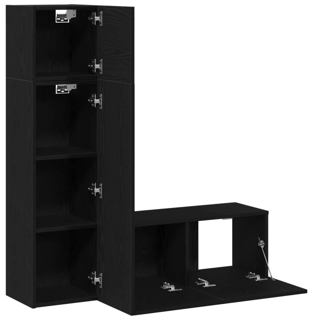 Set di mobili tv 3 pezzi in legno ingegnerizzato di rovere nero