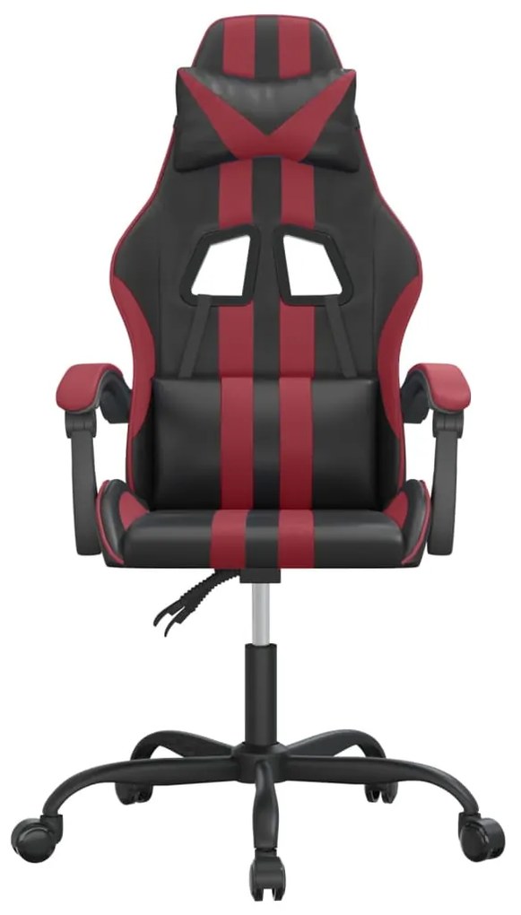 Sedia da gaming girevole nero e rosso vino in similpelle