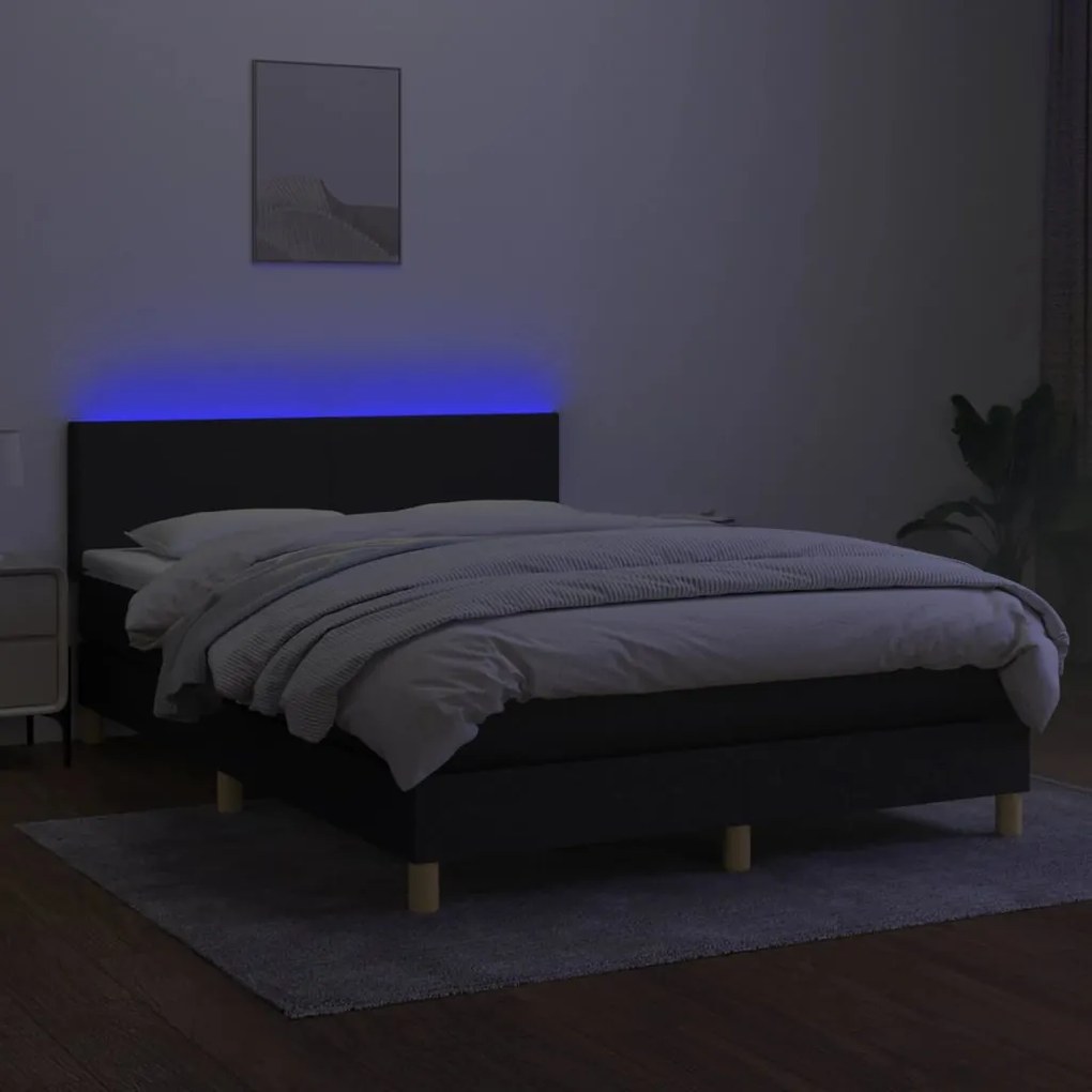 Letto a molle con materasso e led nero 140x200 cm in tessuto