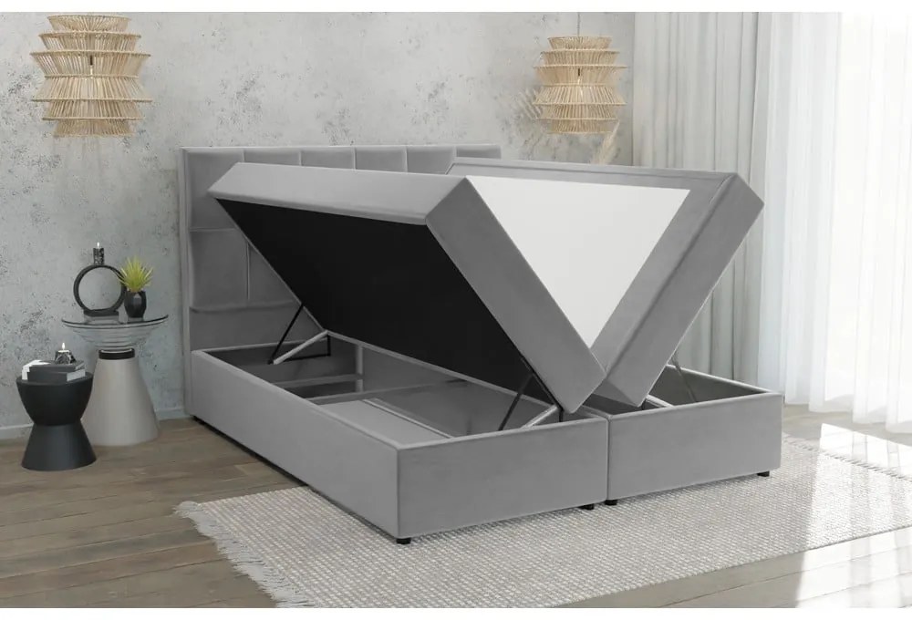 Letto matrimoniale imbottito grigio con spazio contenitivo 140x200 cm Flip - Ropez