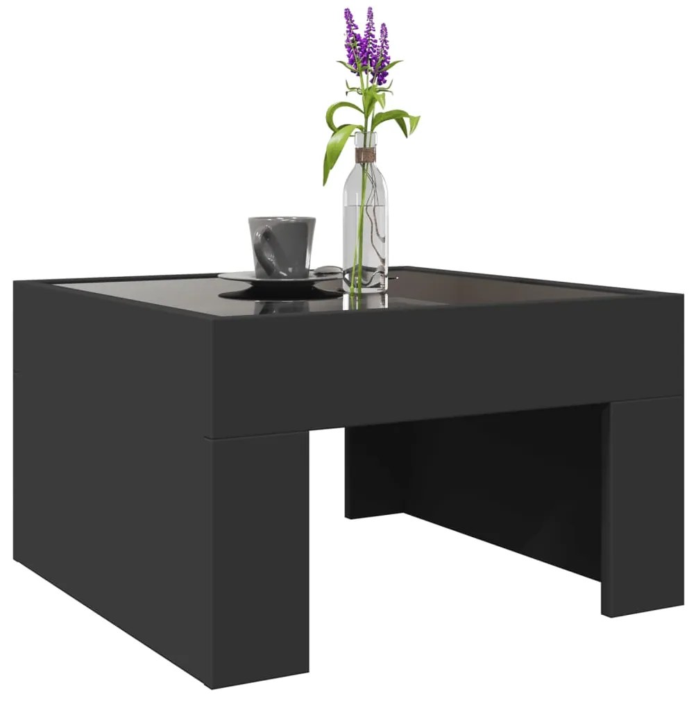 Tavolino da salotto con led infinity nero 50x50x30 cm