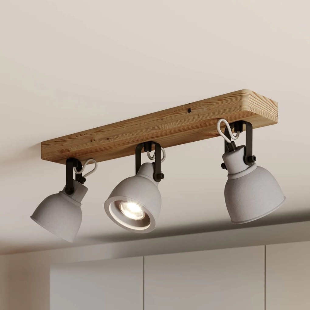 Lindby Spot Mitis, 50 cm, a 3 luci, grigio, legno, cemento, GU10