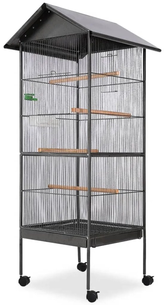 Gabbia per uccelli in acciaio con tetto 66x66x155 cm
