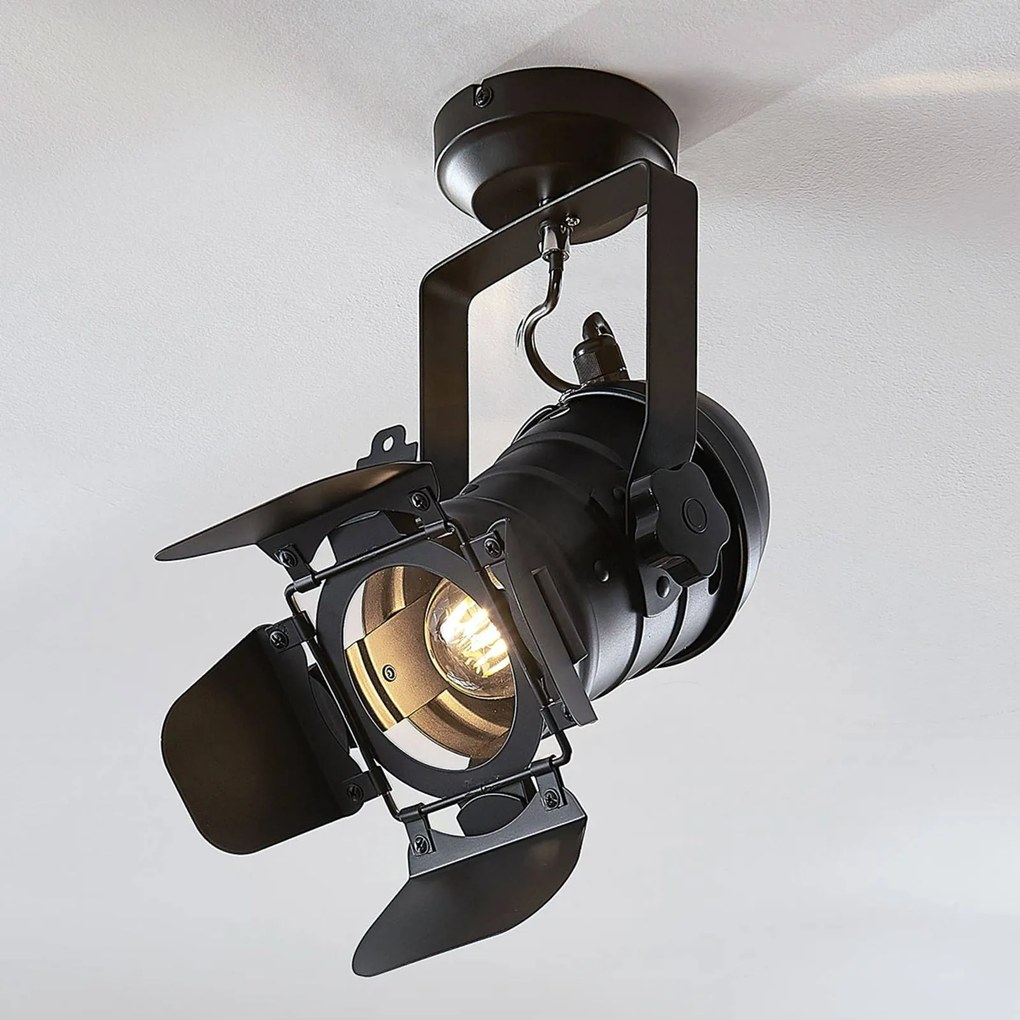 Lindby, faretto da soffitto Tilen, altezza 38 cm, nero, metallo, 1 luce.