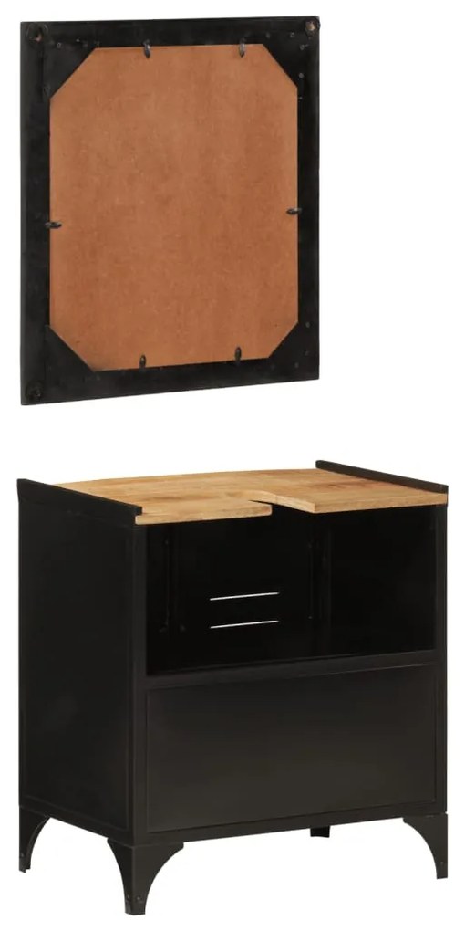 Set mobili da bagno 2pz in ferro e legno massello di mango