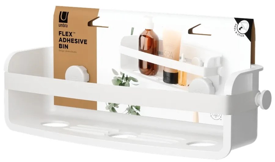 Mensola da bagno autoportante bianca in plastica riciclata Flex Adhesive - Umbra