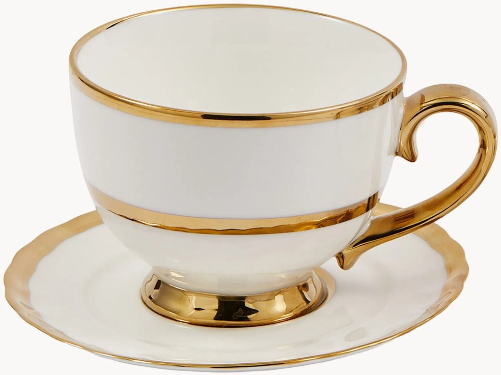 Set di 4 tazze e piattini in porcellana Golden