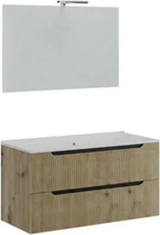 Mobile Bagno Sospeso Comfort 2 Cassetti Cannettato 100 Cm Rovere Oro