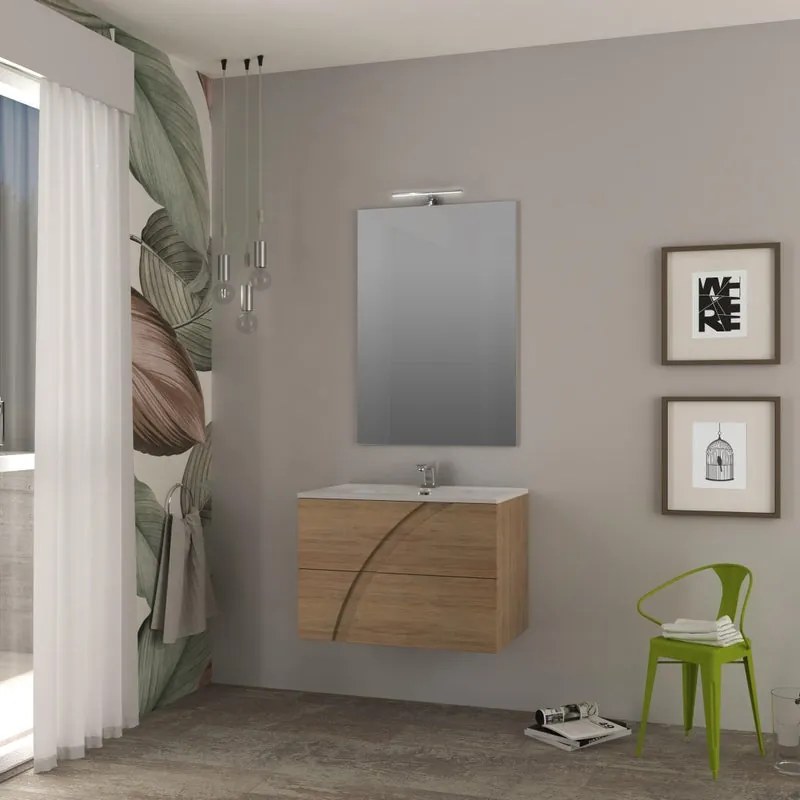 Mobile bagno sospeso Monica con lavabo in ceramica  L80 x H55 x P46 cm rovere tabacco, specchio non incluso