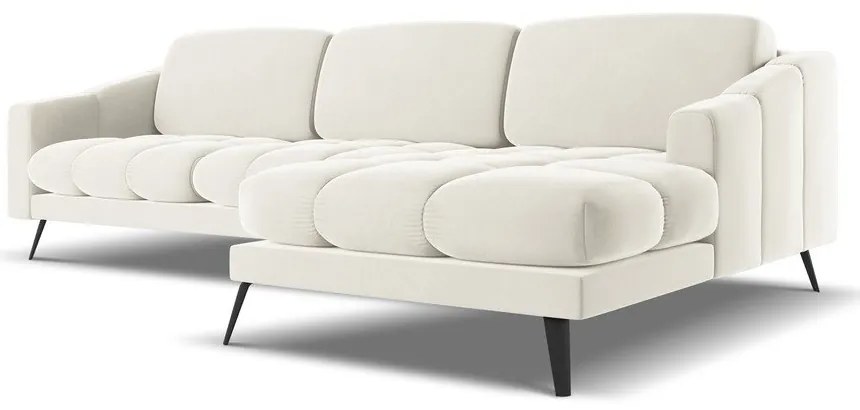 Divano angolare color crema (con penisola a destra) con rivestimento in velluto Nalu – Makamii