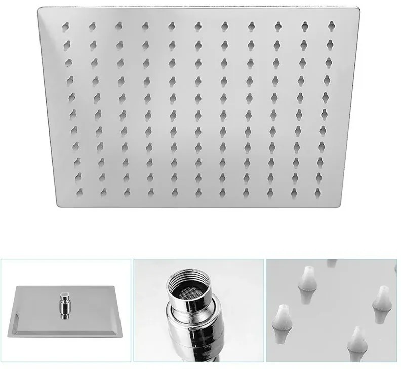 Soffione doccia quadrato 40x40 cm cromato lucido in acciaio inox