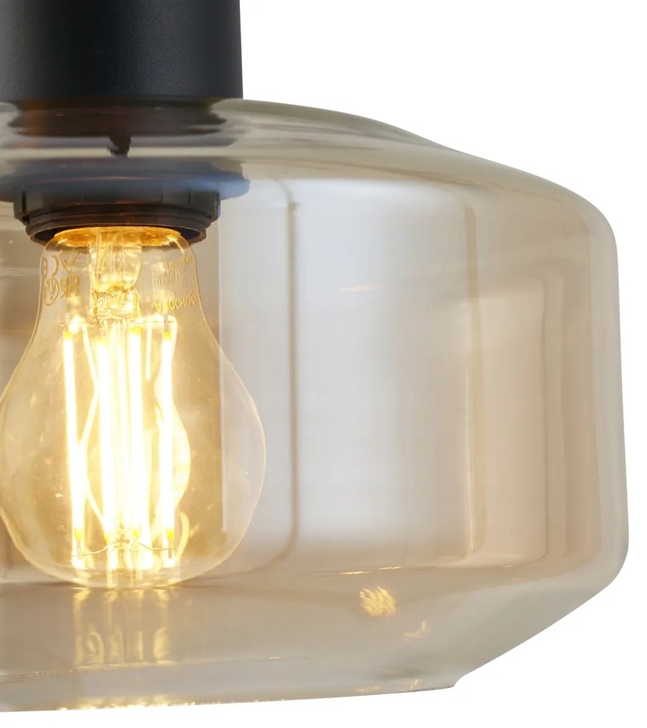 Lampada a sospensione moderna nera con vetro ambrato a 3 luci - Sheena