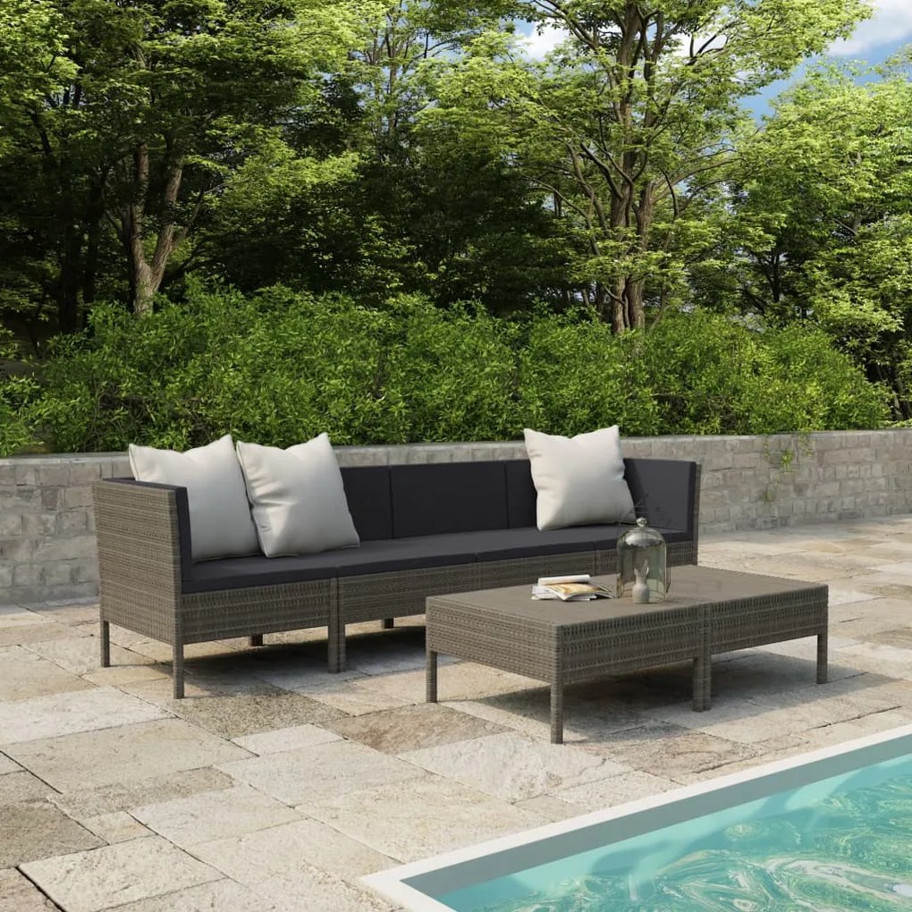 Set divani da giardino 6 pz con cuscini in polyrattan grigio