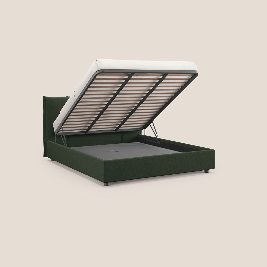 Alicia letto imbottito con vano contenitore in tessuto impermeabile T14 verde