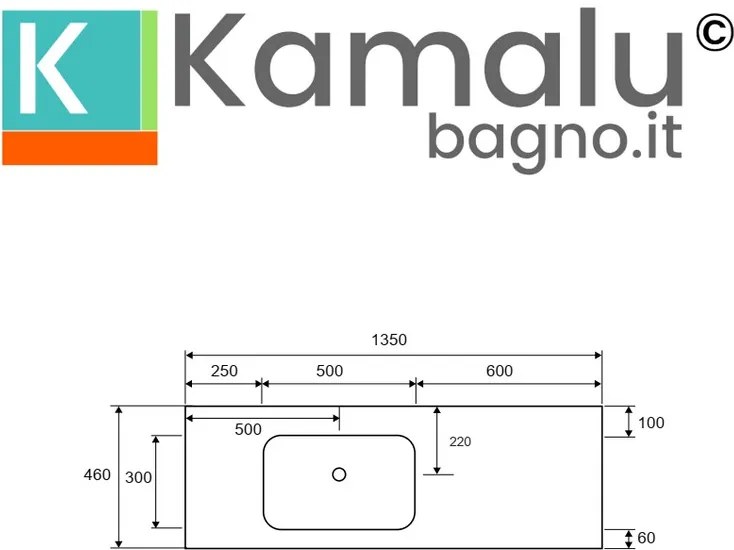 Lavabo da incasso 135 cm in solid surface | KLIT-1300SS - KAMALU