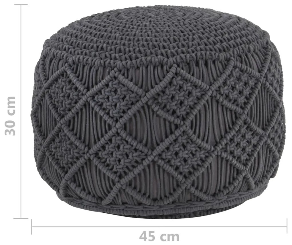 Pouf lavorato a mano macramé antracite 45x30 cm in cotone