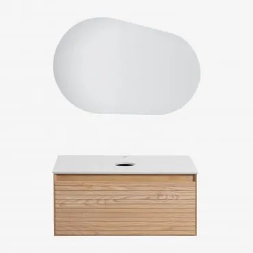 Set Di Mobili Da Bagno In Legno Di Frassino Tedrik Marrone Frassino & Senza Lavandino & Ovalado Led Y Antivaho (100x65 Cm) Meunier & Senza Rubinetto -