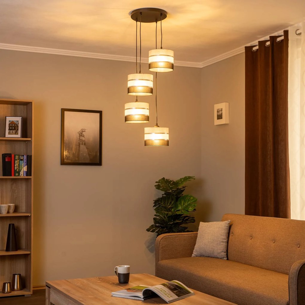 Euluna Lampada a sospensione Helen grigio-nero-argento rotonda a 4 luci.