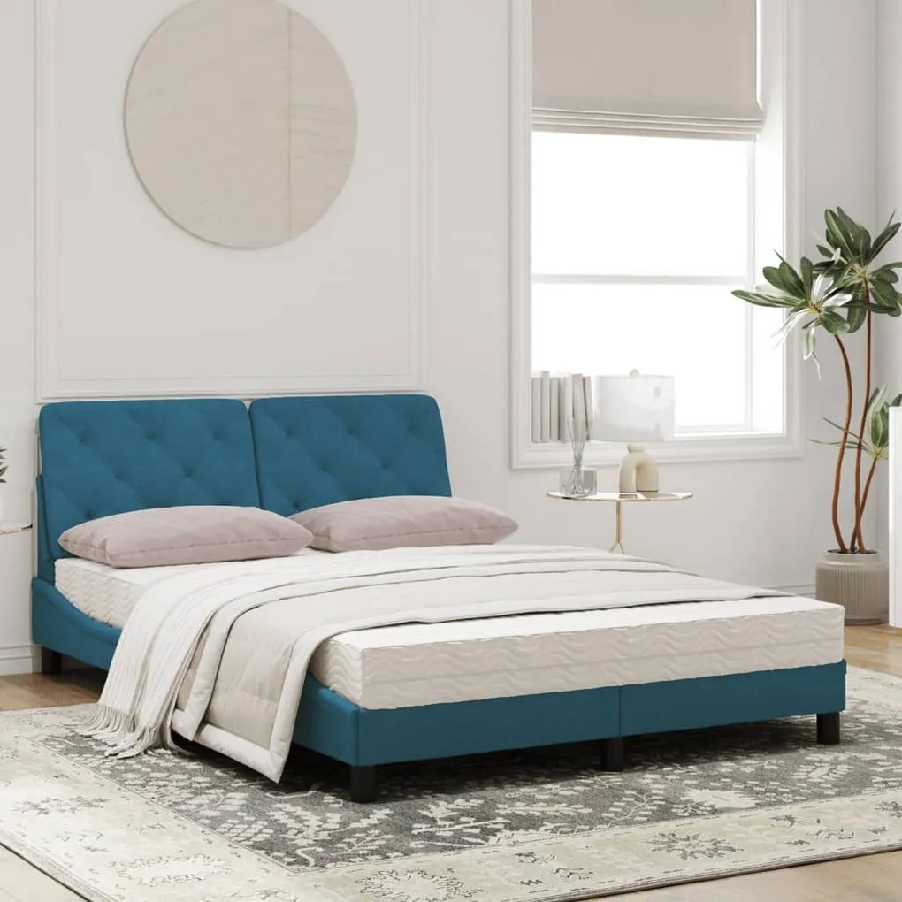 Letto con materasso blu 140x200 cm in velluto