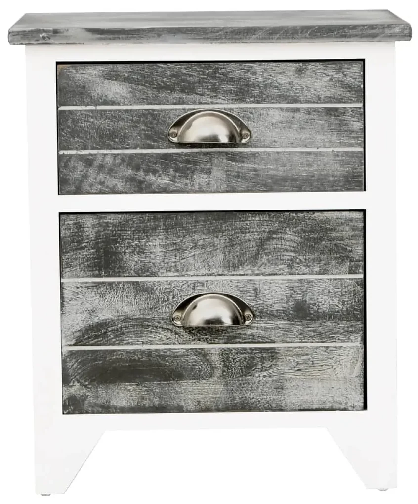 Comodino grigio e bianco 38x28x45 cm in legno di paulownia