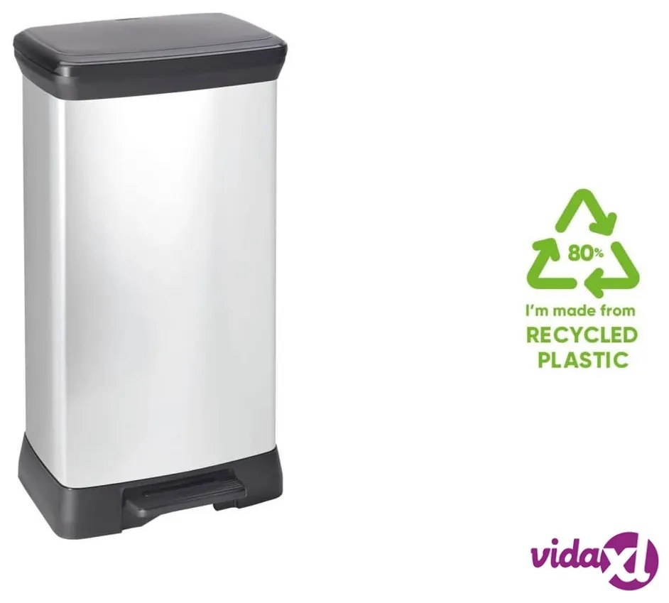 Curver Pattumiera a Pedale Deco Rettangolare 50 L Argento