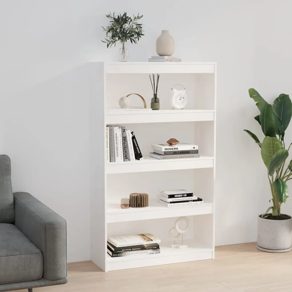 Libreria/divisorio bianco 80x30x135,5 cm in massello di pino