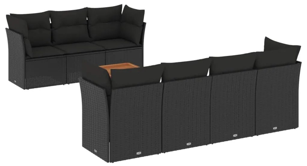 Set Divani da Giardino con Cuscini 8 pz Nero in Polyrattan