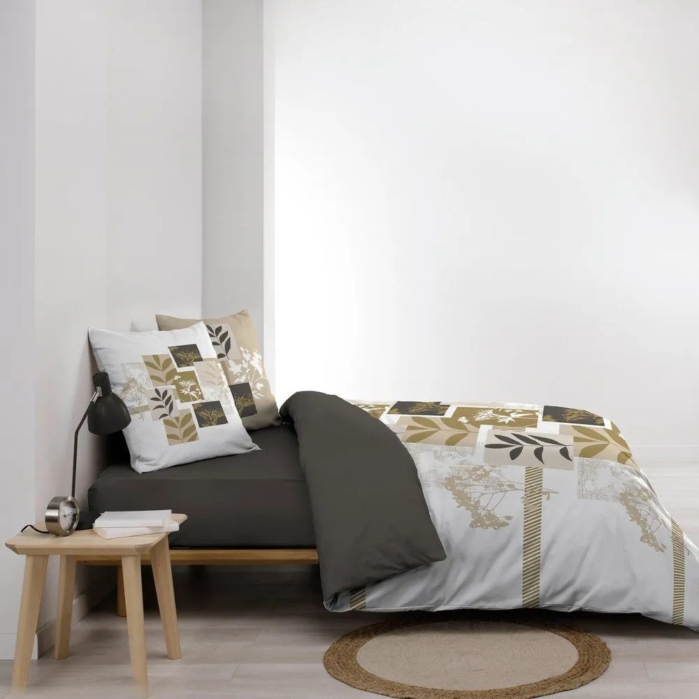 Set copripiumino e federa bianco/marrone in cotone per letto matrimoniale ed esteso 240x220 cm Utopia – douceur d'intérieur