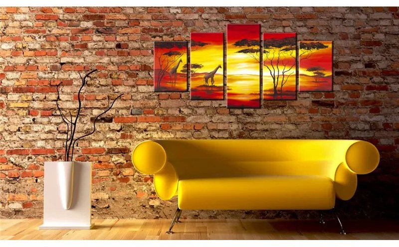 Quadro Giraffe sullo sfondo del sole che tramonta  Colore Giallo, Dimensioni e Misure 100x50