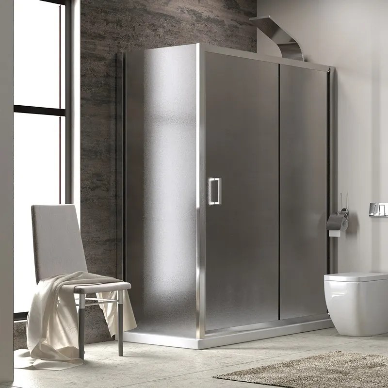 Box doccia 100x90 angolare laterale fisso 90cm vetro opaco altezza 180cm | K410NS - KAMALU
