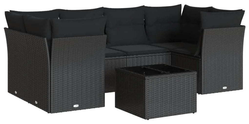 Set divani da giardino con cuscini 7pz nero polyrattan