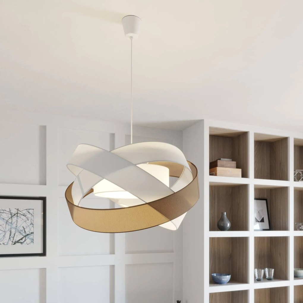 Lindby lampada a sospensione Simaria, marrone/grigio/bianco, tessuto, 60 cm