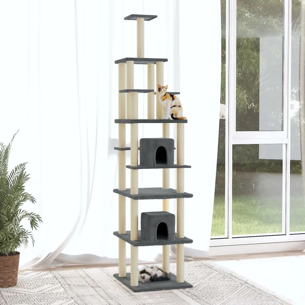 Albero Per Gatti Con Tiragraffi İn Sisal Grigio Scuro 216 Cm /