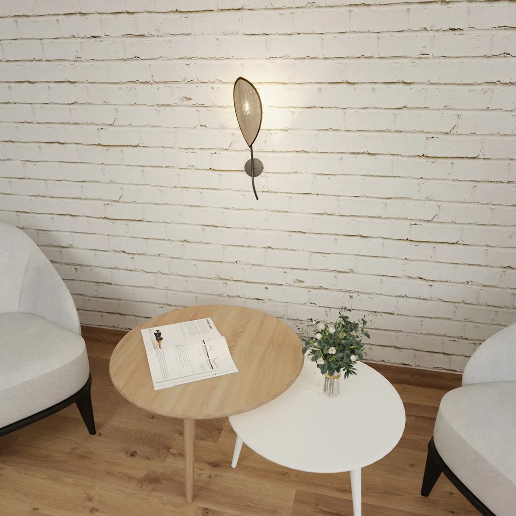 Applique Nordica 1 Luce Ares In Acciaio Nero E Rattan