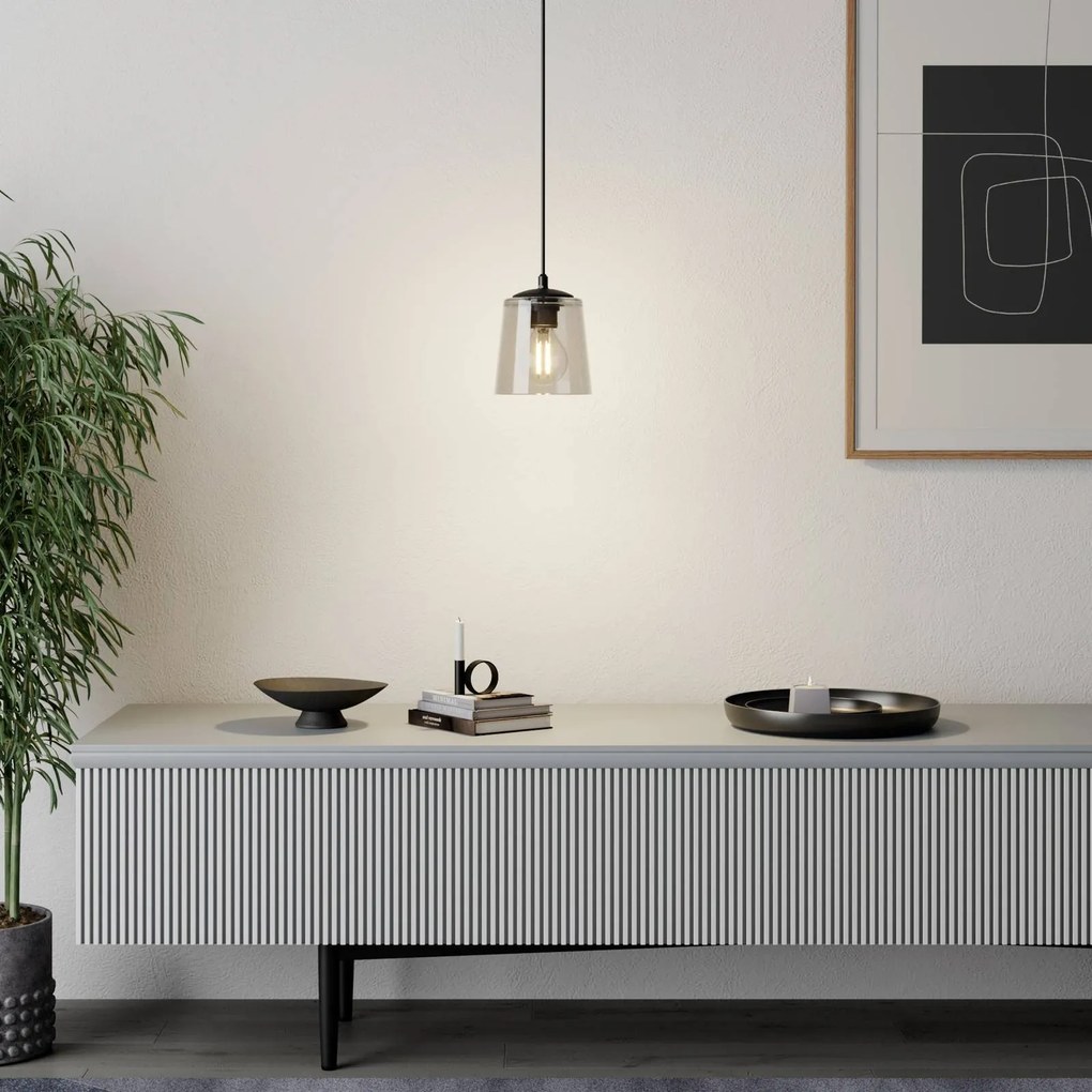 HELAM Lampada a sospensione Lucea a 1 luce con paralume in vetro fumé