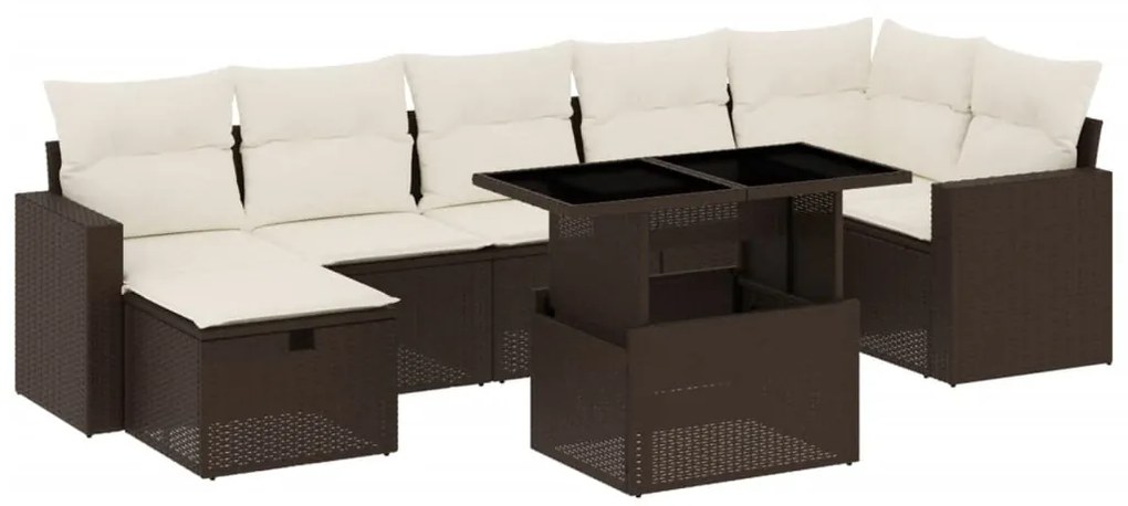 Set divani da giardino 8 pz con cuscini marrone in polyrattan