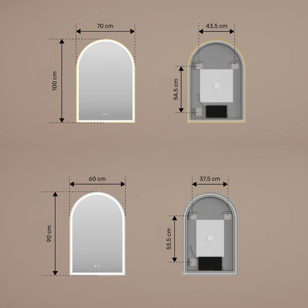 Specchio irregolare con retroilluminazione LED – 60x90/70x100 cm con cornice in alluminio argento