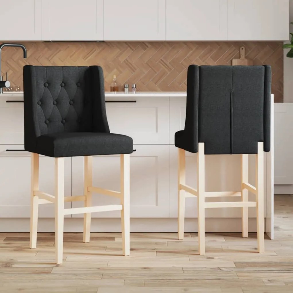 Sedie Da Bar 2 Pz İn Legno Massello Di Hevea E Tessuto /