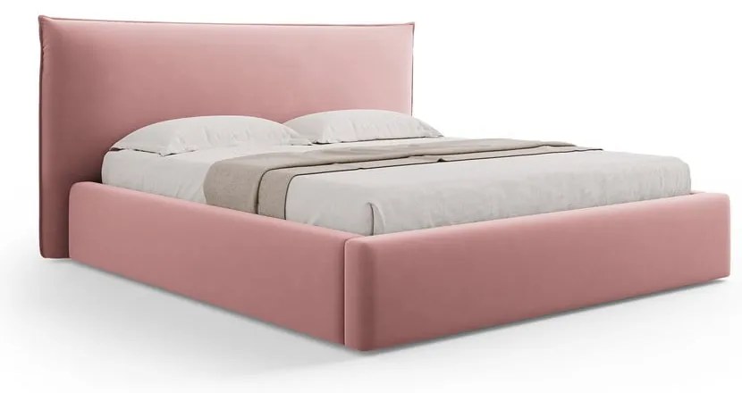 Letto matrimoniale imbottito rosa con contenitore e doghe 160x200 cm Elio - Milo Casa