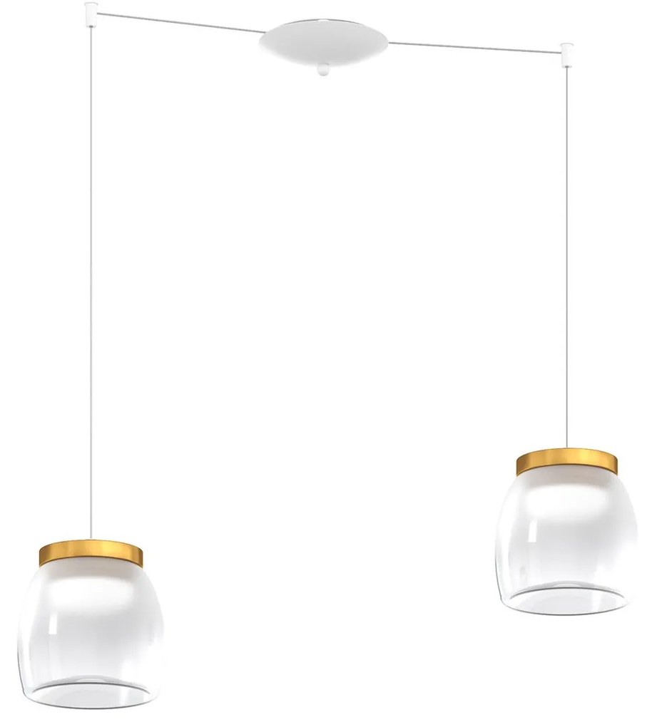 Lampadario Contemporaneo Drum Metallo Bianco Vetro Oro 2 Luci Led 16W Calda